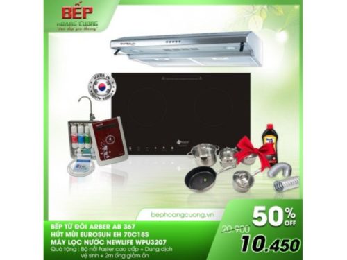 Combo bếp từ Arber AB 367A + hút mùi Eurosun EH-70C18S + máy lọc nước Newlife WPU 3207
