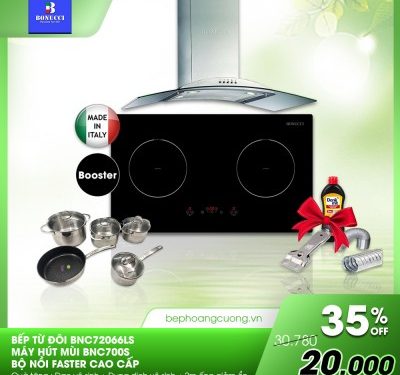 COMBO 23: bếp từ Bonucci BNC72066LS + hút mùi BNC700S + bộ nồi Faster Melody