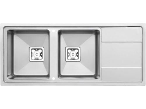 Chậu rửa bát đôi Dudoff SPOT MF2L (Rổ inox, thớt kính đen+khay cuộn)