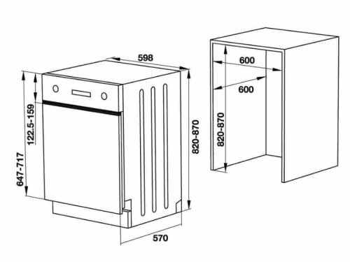 Kích thước Máy rửa chén bát âm bán phần Hafele HDW-HI60B 533.23.210
