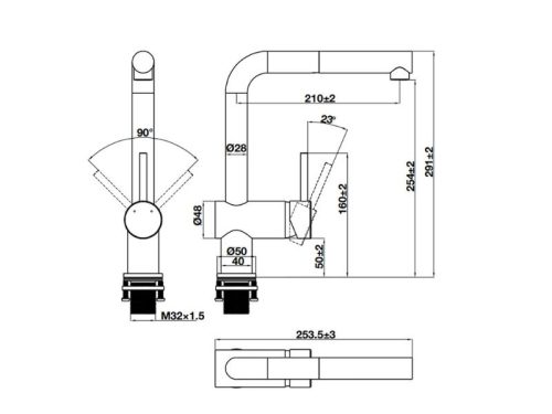 Kích thước vòi rửa bát Hafele HT21-CH1P254 577.55.200