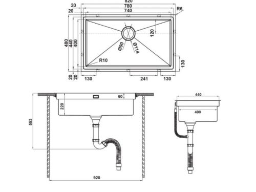 Kích thước chậu rửa bát Hafele HS21-SSN1S90
