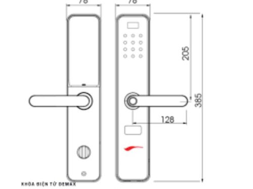Kích thước của Khóa cửa điện tử Demax SL630 DG