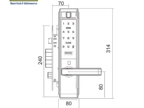 Kích thước của Khóa điện tử thông minh Giovani GSL-K66BG