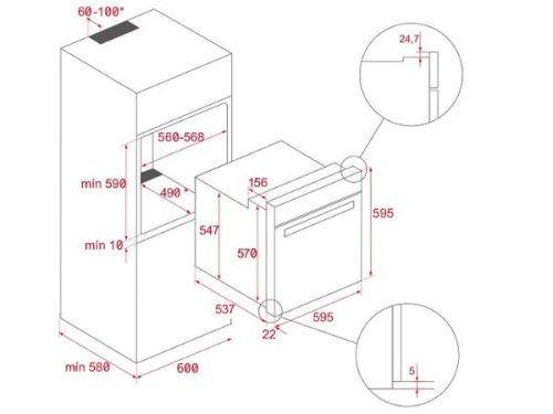 Kích thước của Lò nướng Teka HLB 8415 BK (có khay hấp)