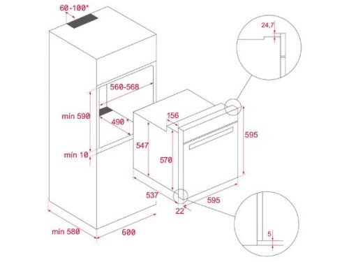 Kích thước của Lò nướng Teka HLB 8600 Steam Grey