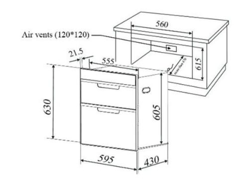 Kích thước của Máy sấy bát Malloca MDC-11E