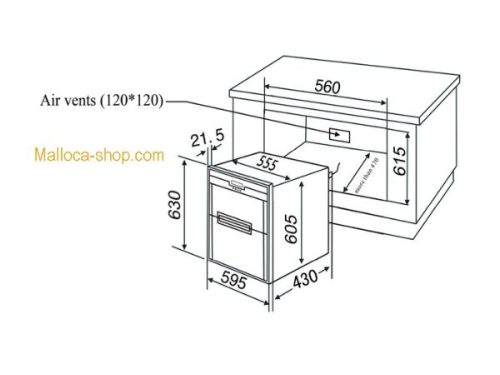 Kích thước của Máy sấy bát Malloca MDC-11L