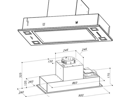 Kích thước Máy hút mùi âm tủ Dudoff Vista S70