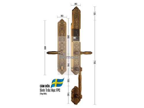 Khóa cửa đại sảnh - biệt thự Demax SL888 GB Brass App Wifi