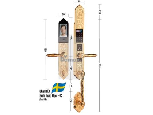 Khóa cửa đại sảnh - biệt thự Demax SL988 24K Brass App Wifi