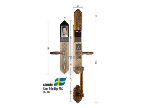 Khóa cửa đại sảnh - biệt thự Demax SL988 GB Brass App Wifi