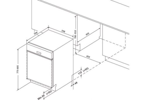 Kích thước Máy rửa bát 16 bộ Eurosun SMK82EU88G