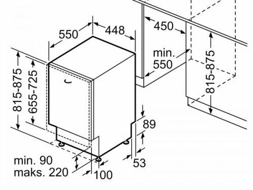 kích thước của Khay rửa của Máy rửa bát Bosch SRV4XMX16E