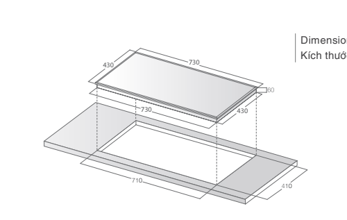 kích thước của Mặt kinh của Bếp từ đôi Lorca LCI-809 PRO