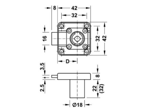 Khóa vuông chìa sắt Hafele 22mm 232.26.621
