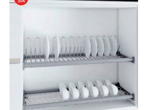 Giá bát đĩa cố định 2 tầng khung nhôm nan oval (Quả Trám) Inoxen EV8080