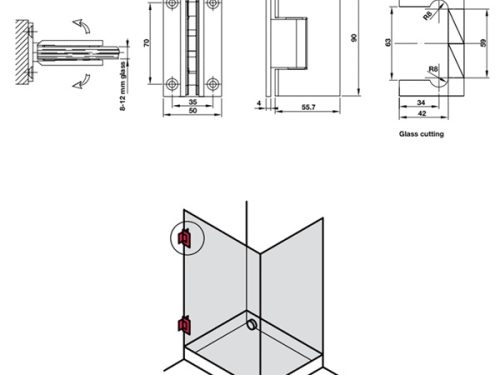 Kích thước của Bản lề kính tường 90 độ Hafele 981.77.900
