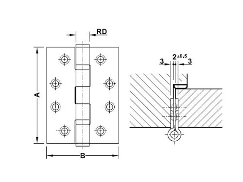 Kích thước của Bản lề lá 2 vòng bi 120Kg Hafele 926.98.043