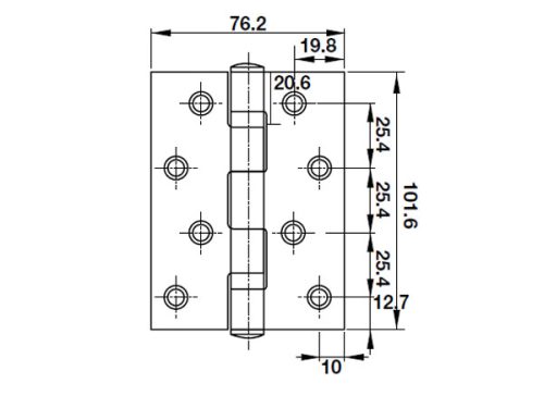 Kích thước của Bản lề lá 2 vòng bi 55Kg Hafele 921.17.142
