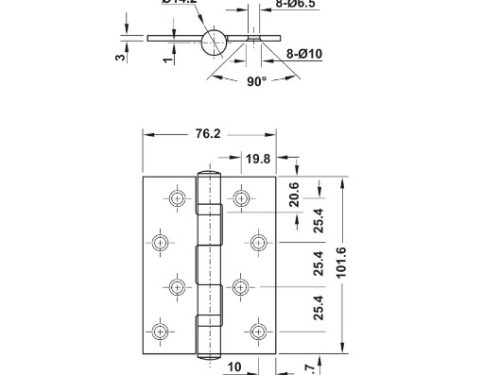 Kích thước của Bản lề lá 2 vòng bi 70Kg Hafele 926.20.110