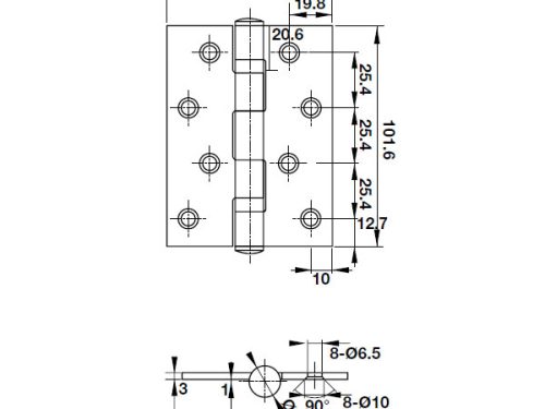 Kích thước của Bản lề lá 2 vòng bi 70Kg Hafele 926.20.111