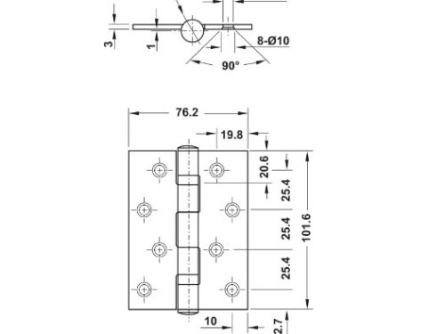 Kích thước của Bản lề lá 2 vòng bi 70Kg Hafele 926.20.804