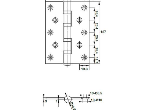 Kích thước của Bản lề lá 4 vòng bi 80Kg Hafele 926.25.208