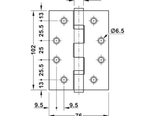 Kích thước của Bản lề lá chống cháy 2 vòng bi 120Kg Hafele 926.98.040