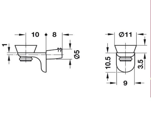 Kích thước của Bas đỡ kệ kính lắp nhấn Hafele 282.24.732