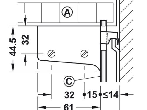 Kích thước của Bas treo tủ tường 130Kg Hafele 290.00.740