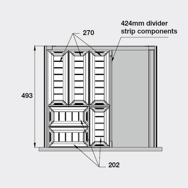 Kích thước của Bộ khay chia ngăn kéo bằng inox Hafele 552.52.893 Kích thước của Bộ khay chia ngăn kéo bằng inox Hafele 552.52.893