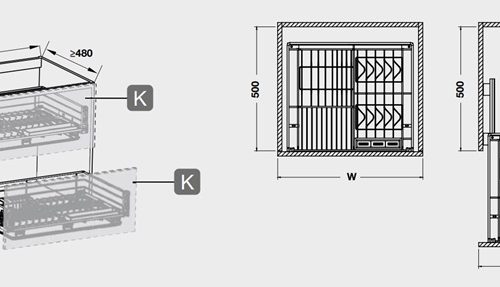 Bộ rổ kéo đựng chén đĩa gắn cánh rộng 800 Verona Hafele 549.03.155 3 Kích thước của Bộ rổ kéo đựng chén đĩa gắn cánh rộng 800 Verona Hafele 549.03.155