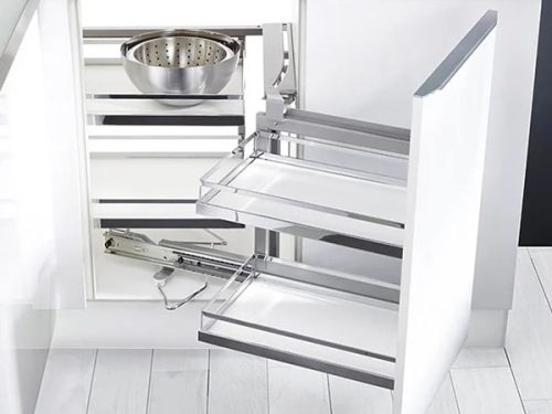 Bộ rổ kéo góc Magic Corner xoay trái, khay Arena Hafele 546.17.004