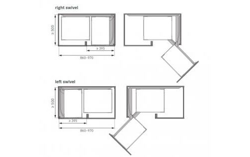 Kích thước của Bộ rổ kéo góc Magic Corner xoay trái, khay Arena Hafele 546.17.004