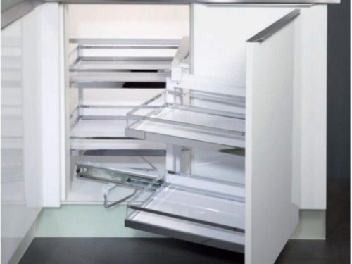 Bộ rổ kéo góc Magic Corner, xoay trái, khay Arena Hafele 546.17.005