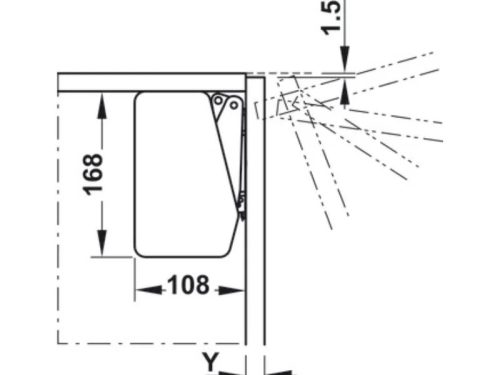 Kích thước của Bộ tay nâng Free Flap1.7 Hafele 493.05.820 nắp trắng