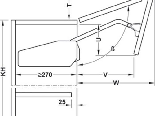 Kích thước của Bộ tay nâng Free Fold Short Hafele 493.05.730