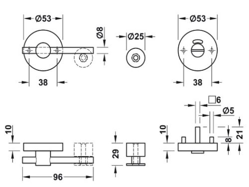 Kích thước của Chốt nhà vệ sinh công cộng Hafele 988.98.140