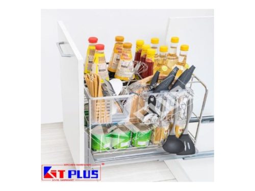 Giá dao thớt Inox nan vuông, ray giảm chấn Kit Plus DE 40T