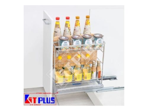 Giá để gia vị nan dẹt Inox mờ, ray giảm chấn Kit Plus DS.30