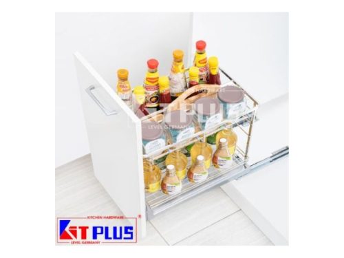 Giá để gia vị nan dẹt Inox mờ, ray giảm chấn Kit Plus DS.35