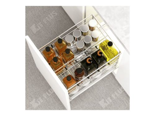 Giá để gia vị nan dẹt Inox mờ, ray giảm chấn Kit Plus DS.40