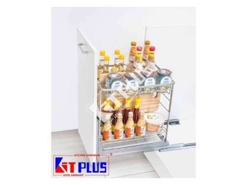 Giá để gia vị nan dẹt Inox mờ, ray giảm chấn Kit Plus DS.40