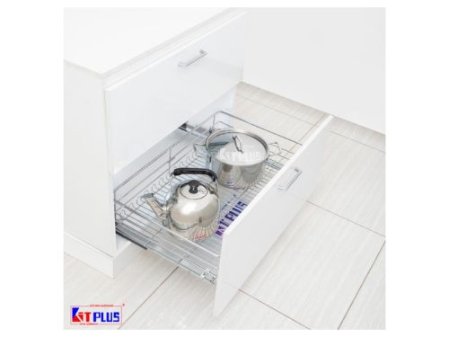 Giá xoong nồi nan tròn Inox mờ, ray giảm chấn Kit Plus DG60S