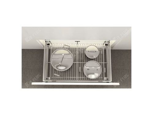 Giá xoong nồi nan tròn Inox mờ, ray giảm chấn Kit Plus DG70S