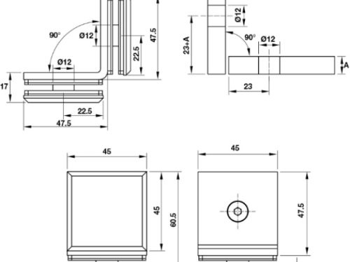 Kích thước của Kẹp kính 90º phòng tắm kính Hafele 981.77.916