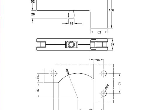 Kích thước của Kẹp kính chữ L Inox mờ Hafele 981.50.040
