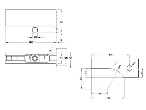 Kích thước của Kẹp kính trên khung gắn tường Inox mờ Hafele 981.50.050