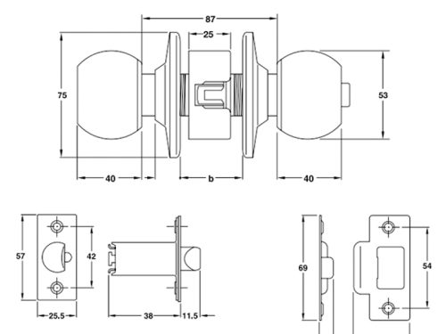 Kích thước của Khóa tay nắm tròn cửa chính Hafele 911.83.563